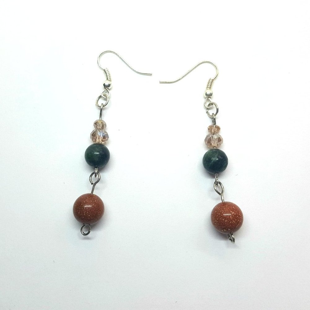 Emerald Goldstone Crystal Healing Earrings
